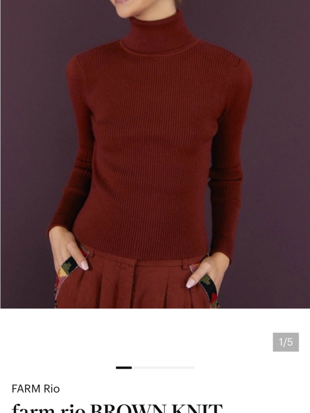 FARM Rio Rust-Brown Ribbed Turtleneck Sweater